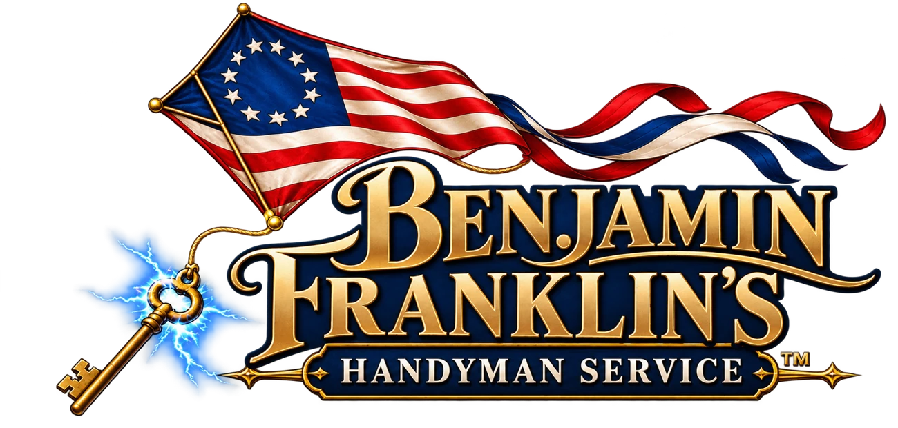 Benjamin Franklin's Handyman Service patriotic kite and key logo